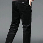 Contrast Seamed Stretchy Corduroy Pants // Black (32WX32L)