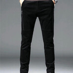 Contrast Seamed Stretchy Corduroy Pants // Black (36WX34L)