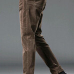 Contrast Seamed Stretchy Corduroy Pants // Brown (31WX32L)