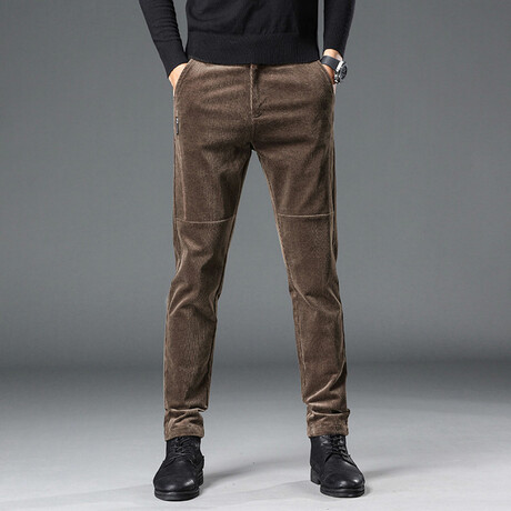 Tailored Fit Accent Seam Corduroy Pants // Brown (28WX30L)