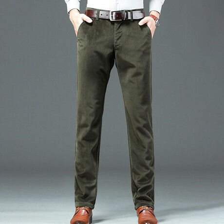 Slit Pocket Casual Corduroy Pants // Green (28WX30L)
