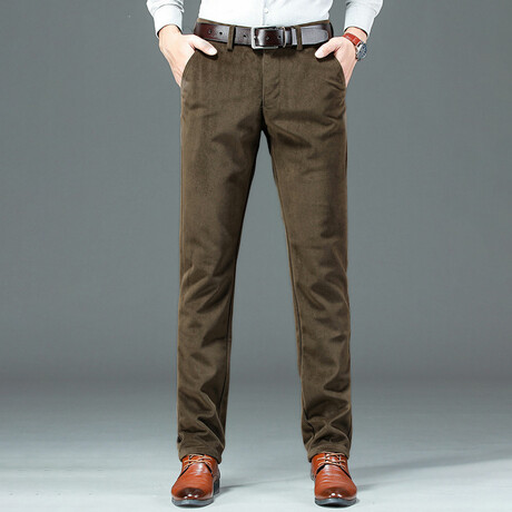 Slit Pocket Casual Corduroy Pants // Brown (28WX30L)
