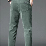 Contrast Seamed Stretchy Corduroy Pants // Green (29WX30L)