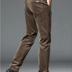 Contrast Seamed Stretchy Corduroy Pants // Brown (29WX30L)