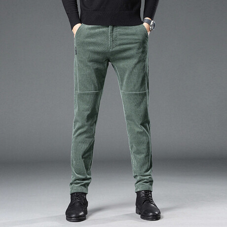 Tailored Fit Accent Seam Corduroy Pants  // Green (28WX30L)