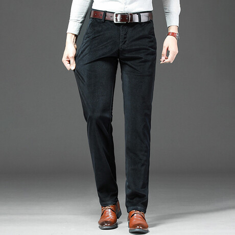 Slit Pocket Casual Corduroy Pants // Black (28WX30L)