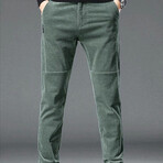 Contrast Seamed Stretchy Corduroy Pants // Green (30WX32L)