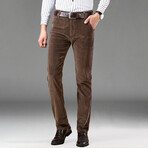 Classic Fit Stretchy Corduroy Pants // Brown (32WX32L)