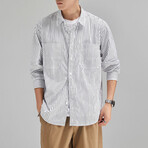 Striped Button Up Shirt // White + Black (L)