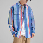 Striped Button Up Shirt // Blue + Multicolored (XS)