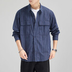 Thin Striped Button Up Shirt // Blue (M)