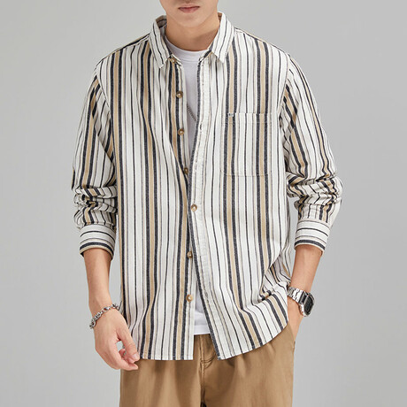 Striped Button Up Shirt // White (XS)