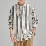 Striped Button Up Shirt // White (M)
