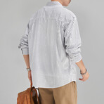 Striped Button Up Shirt // White + Black (M)