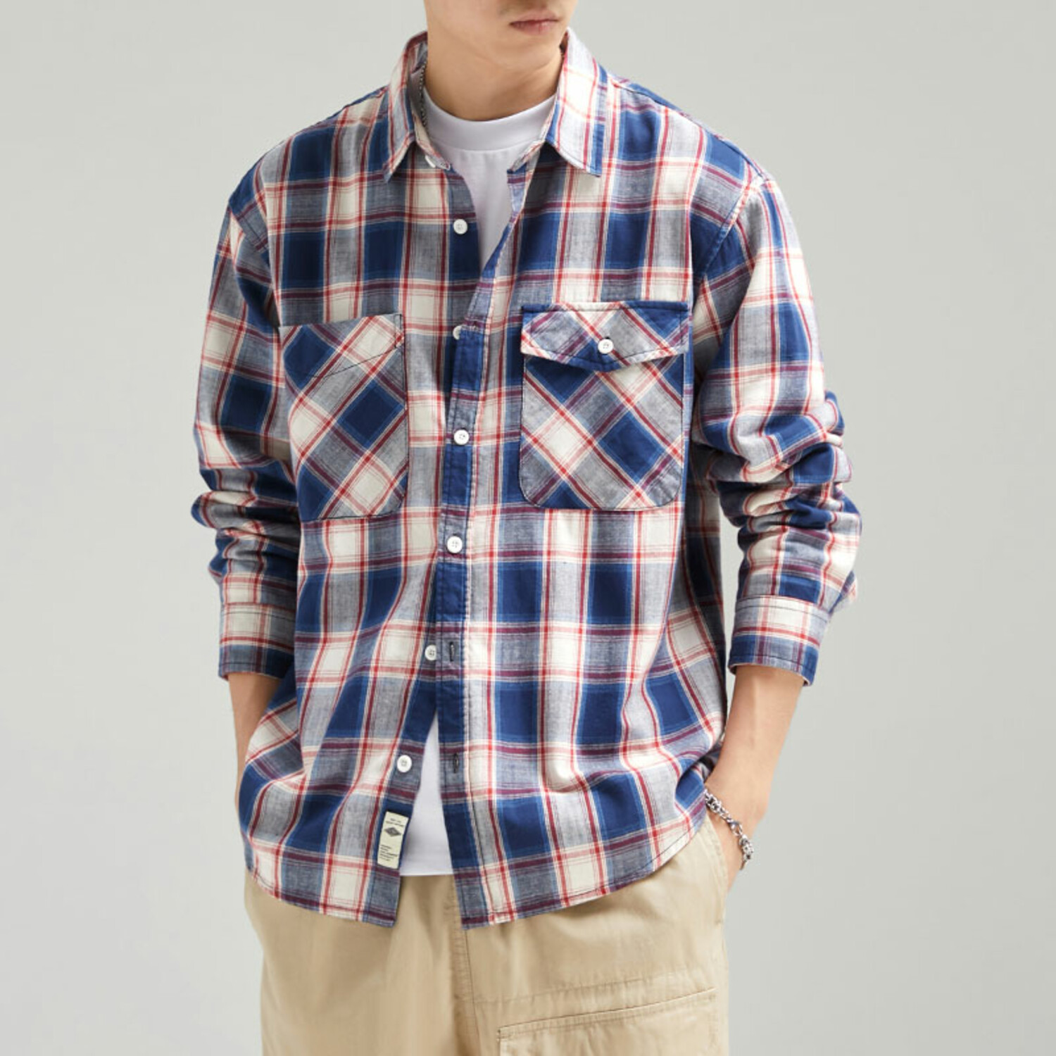 Blue and Multicolor Plaid Button Up and Shorts Set main image 1