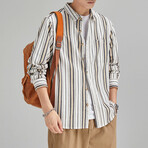 Striped Button Up Shirt // White (L)