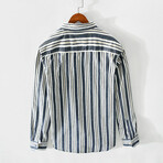 Striped Button Up Shirt // Dark Blue (M)
