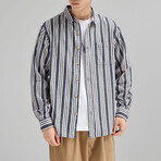 Striped Button Up Shirt // Dark Blue (L)