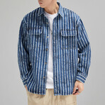 Striped Button Up Jacket // Blue (L)