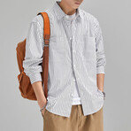 Striped Button Up Shirt // White + Black (M)