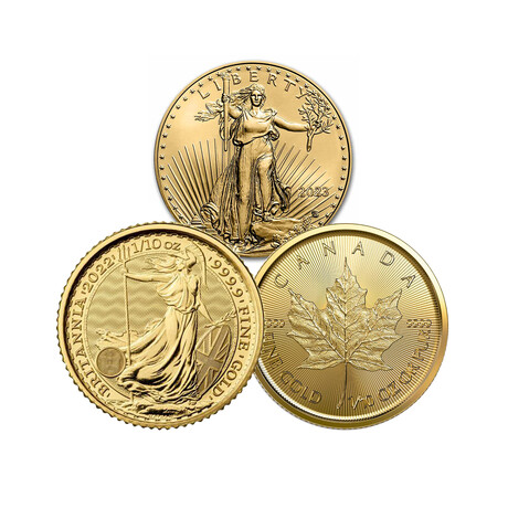 1/10 oz World Gold Collection // American Gold Eagle // Canadian Gold Maple // Gold Britannia // Wood Presentation Box