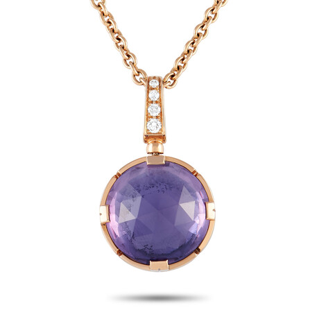 Bulgari // Parentesi 18K Rose Gold Diamond + Amethyst Pendant Necklace // 18" // Estate