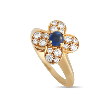 Van Cleef & Arpels // Trefle 18K Yellow Gold Diamond + Sapphire Ring // Ring Size: 5.75 // Estate