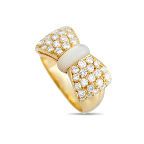 Van Cleef & Arpels // 18K Yellow Gold + Diamond + Mother of Pearl Bow Ring // Ring Size: 5 // Estate