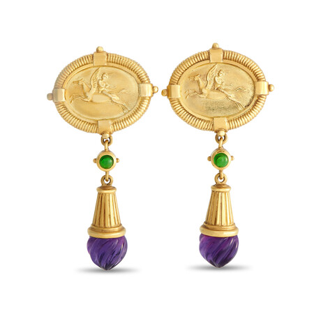 SeidenGang // 18K Yellow Gold Amethyst Clip-On Dangle Earrings // Estate