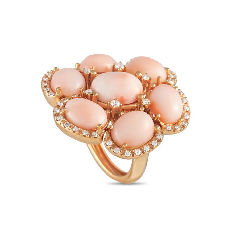 Zydo // 18K Rose Gold Diamond + Coral Ring // Ring Size: 6.75 // Estate