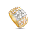 Van Cleef & Arpels // 18K Yellow Gold + 18k White Gold + 18k Rose Gold Diamond Wide Band Ring // Ring Size: 5.5 // Estate