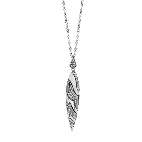 John Hardy Lahar Sterling Silver Gray + White Diamond Pendant Necklace // 30" // Store Display