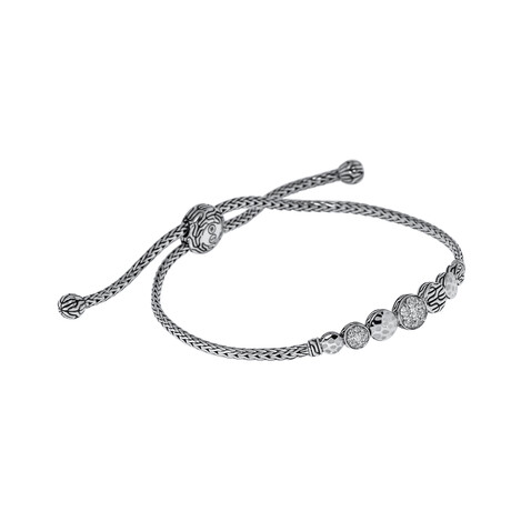 John Hardy Dot Sterling Silver Diamond Pull-Through Bracelet // 4"-9" // Store Display