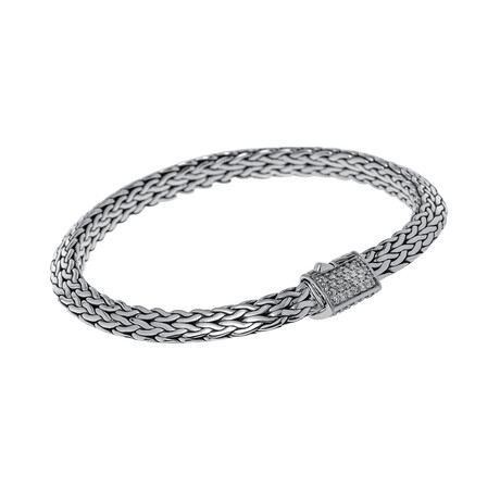 John Hardy Classic Chain Sterling Silver Diamond Station Bracelet // 6.75" // Store Display