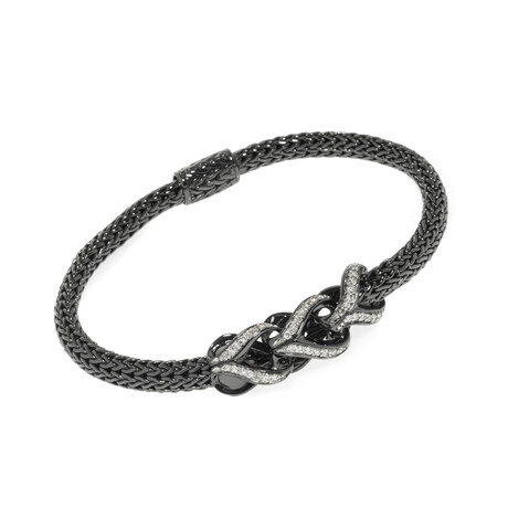 John Hardy Classic Chain Black Rhodium + Sterling Silver Diamond Station Bracelet // 7" // Store Display