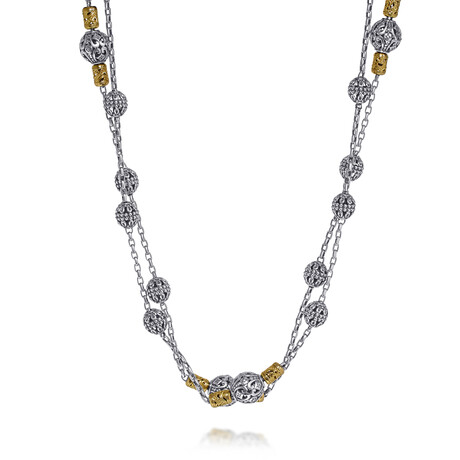 Sterling Silver + 18K Yellow Gold Station Necklace // 32" // Store Display