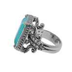 Konstantino // Sterling Silver + 18K Yellow Gold Teal Chalcedony + White Topaz Ring // Ring Size: 7 // New