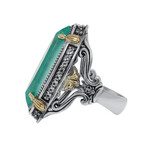 Sterling Silver + 18K Yellow Gold Teal Chalcedony + White Topaz Doublet Ring // Ring Size: 6.75 // New