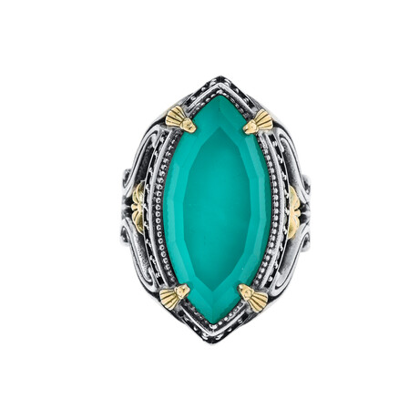 Konstantino // Sterling Silver + 18K Yellow Gold Teal Chalcedony + White Topaz Doublet Ring // Ring Size: 6.75 // New