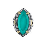 Sterling Silver + 18K Yellow Gold Teal Chalcedony + White Topaz Doublet Ring // Ring Size: 6.75 // New