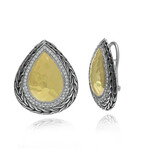 John Hardy Classic Chain Hammered 18K Yellow Gold + Sterling Silver Diamond Drop Earrings // Store Display