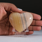 Polished Natural Banded Onyx Heart From Mexico With Acrylic Display Stand