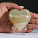 Genuine Polished Green Onyx Heart From Mexico With Acrylic Display Stand