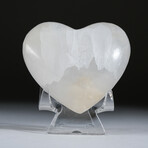 Genuine Polished White Onyx Heart From Mexico With Acrylic Display Stand