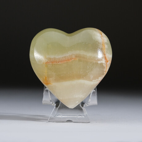 Genuine Polished Green Onyx Heart From Mexico With Acrylic Display Stand