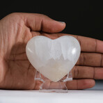 Genuine Polished White Onyx Heart From Mexico With Acrylic Display Stand