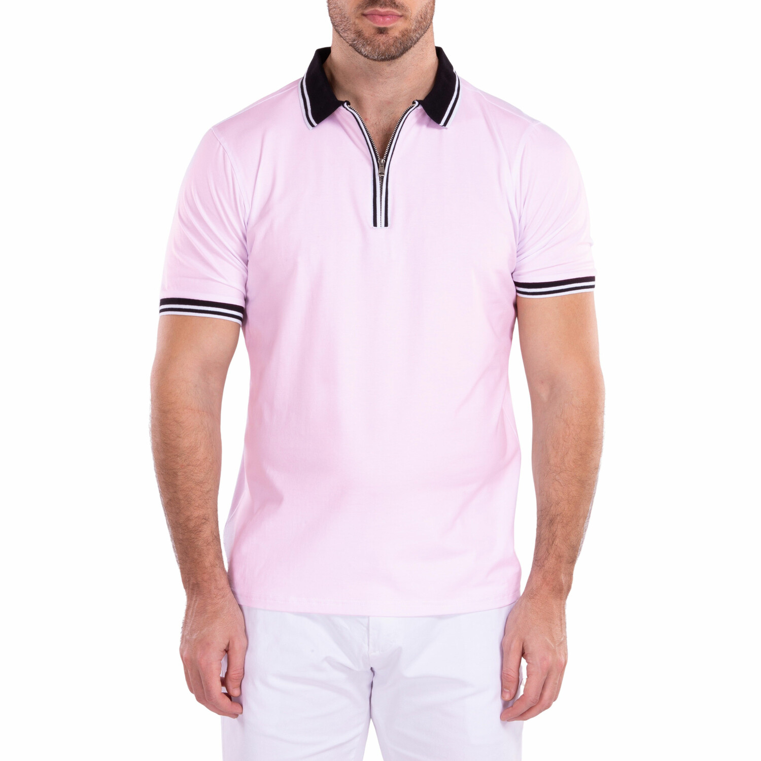 Men's Essentials Solid Pink Zipper Polo Shirt // Pink (2XL) - Bespoke ...
