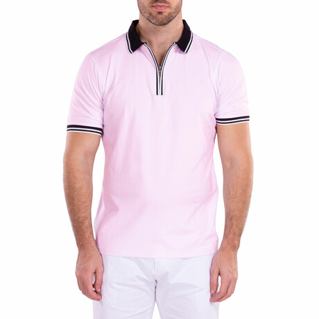 Men's Essentials Solid Pink Zipper Polo Shirt // Pink (XS)