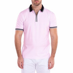 Men's Essentials Solid Pink Zipper Polo Shirt // Pink (L)