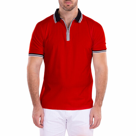 Zipper Short Sleeve Polo Shirt // Red (S)